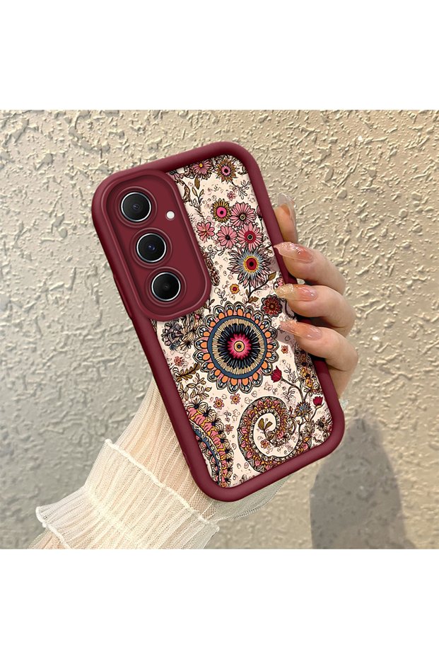 Samsung Galaxy A55 Compatible Retro Ethnic Floral Print Shock-Absorbing Daily Protective Case