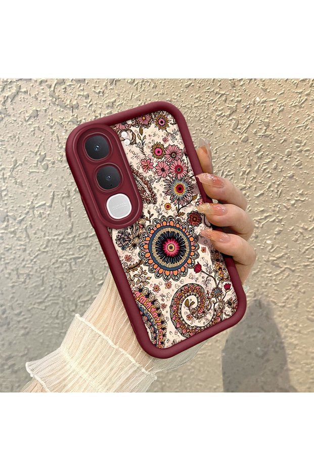 Vivo Y31/Y21D Compatible Retro Ethnic Floral Print Shock-Absorbing Daily Protective Case