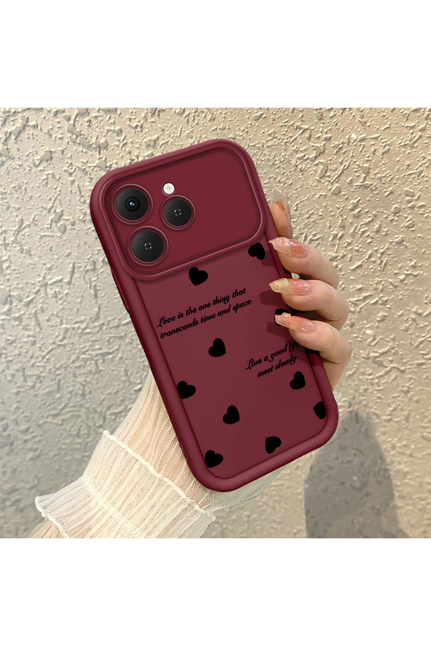 Tecno Spark 40 Compatible Maroon Color Plain Heart English Sentence Pattern Shockproof Silicone Case