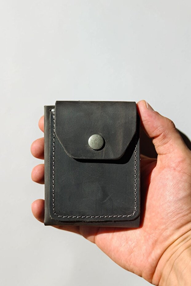 Men's Wallet Genuine Leather Handmade Card Holder with Cash Compartment Gray