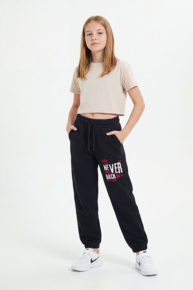 Girl's 3 Thread Printed Double Pocket Jogger Sweatpants