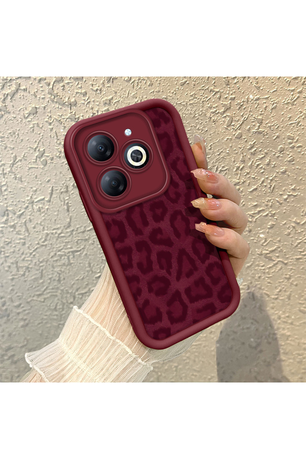 Infinix Smart 8/8 Pro Compatible High Quality Burgundy Leopard Print Soft Silicone Protective Case