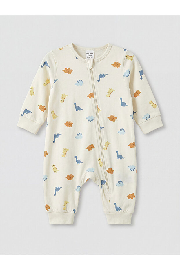 Crew neck dinosaur print baby boy romper