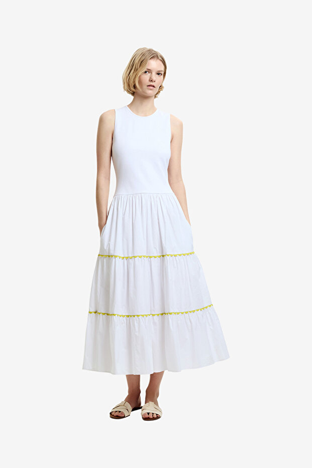 Women's Kayle Mix Tiered Ric Rac White Midi Dress