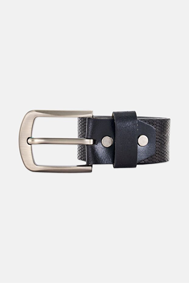 Men Genuine Leather Semi Formal Pin Buckle Belt, Black