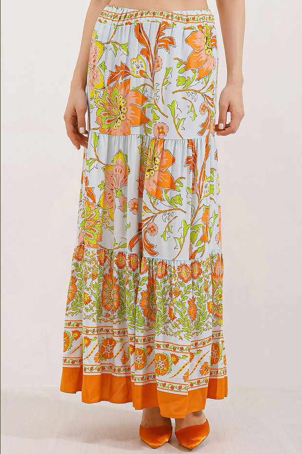 Women's Patterned Long Skirt 1468 - Orange