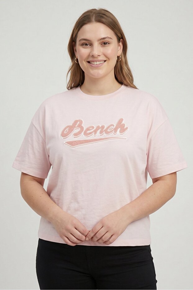 Women Crew Neck Short Sleeve Embroidered Logo T-Shirt, Pink