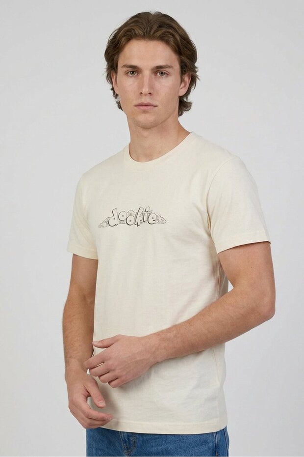 Men Crew Neck Short Sleeve Graphic T-shirt, Beige