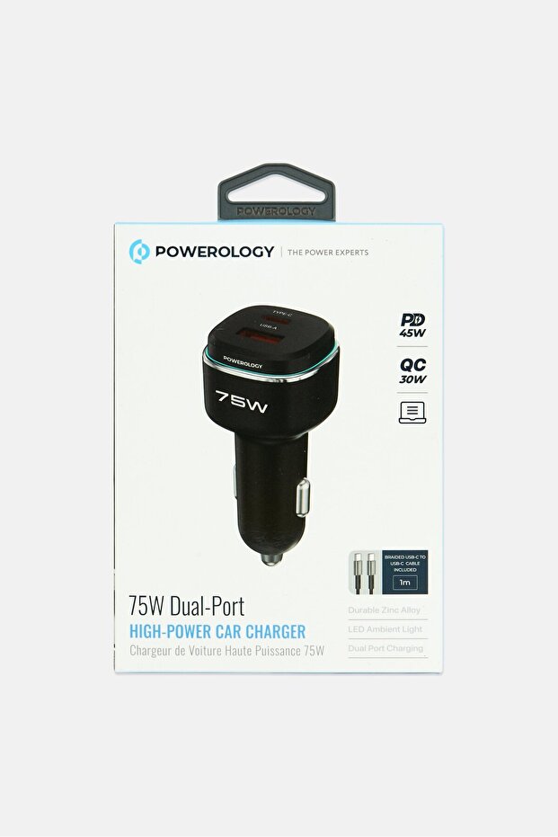 75W Dual Port High Power Car Charger, Black