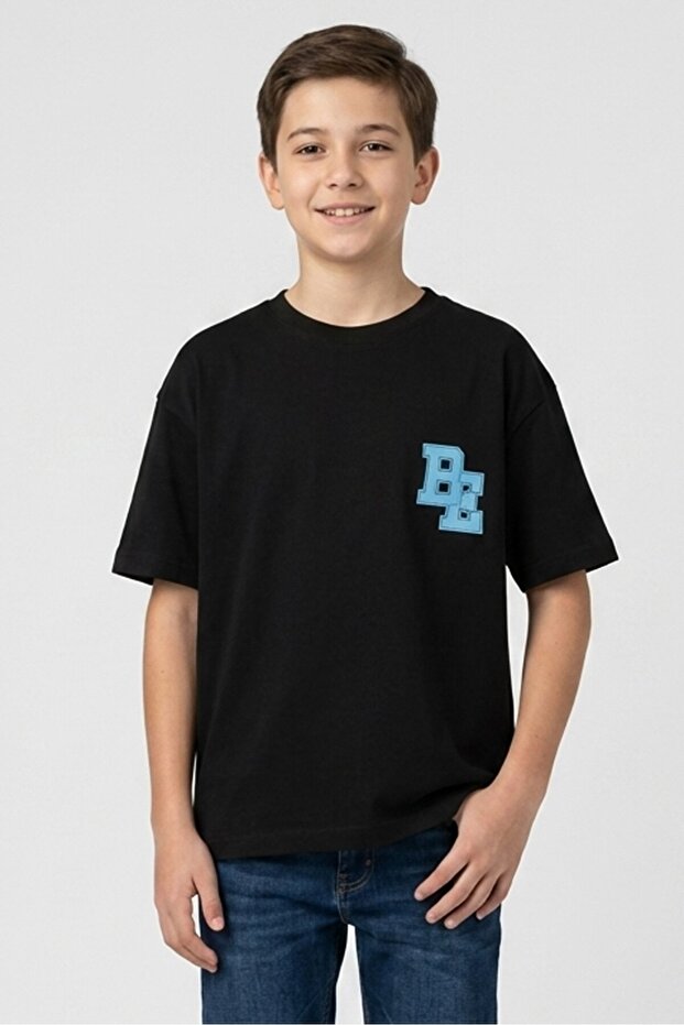 Kids Boy Graphic Print Short Sleeve T-Shirt, Black