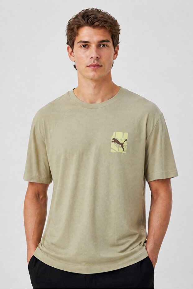 Men Beige Graphic Print Relaxed Fit T-Shirt