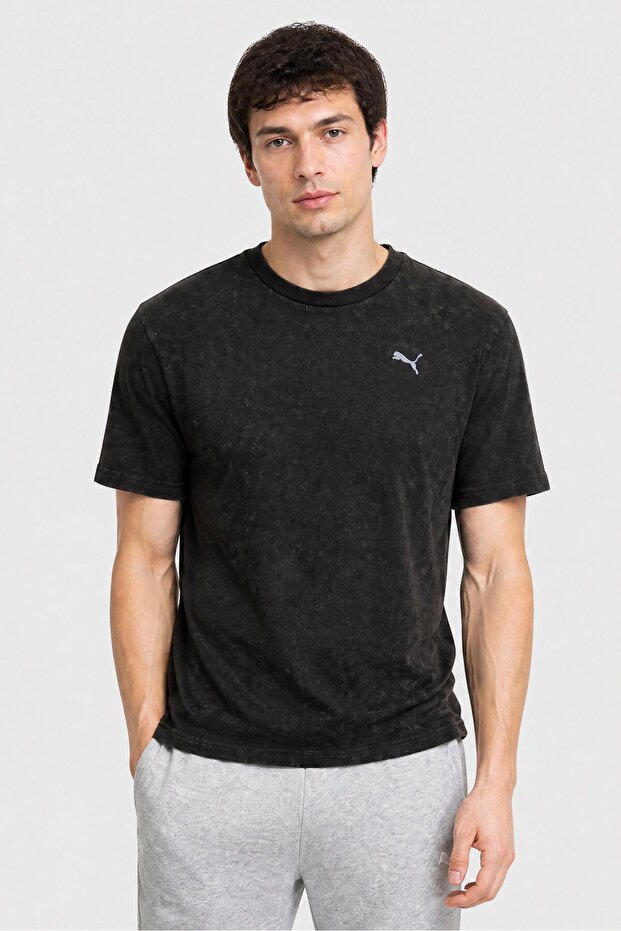 Men Relaxed Fit Short Sleeve Outdoor T-Shirt, Wash Black