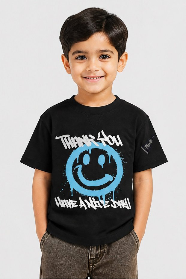 Kids Boy Graphic Print Short Sleeve T-Shirt, Black