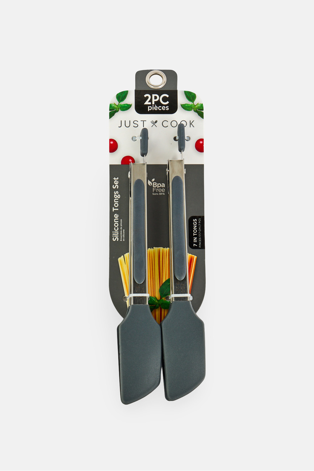 2 Pieces Silicone Tongs Set, Dark Grey