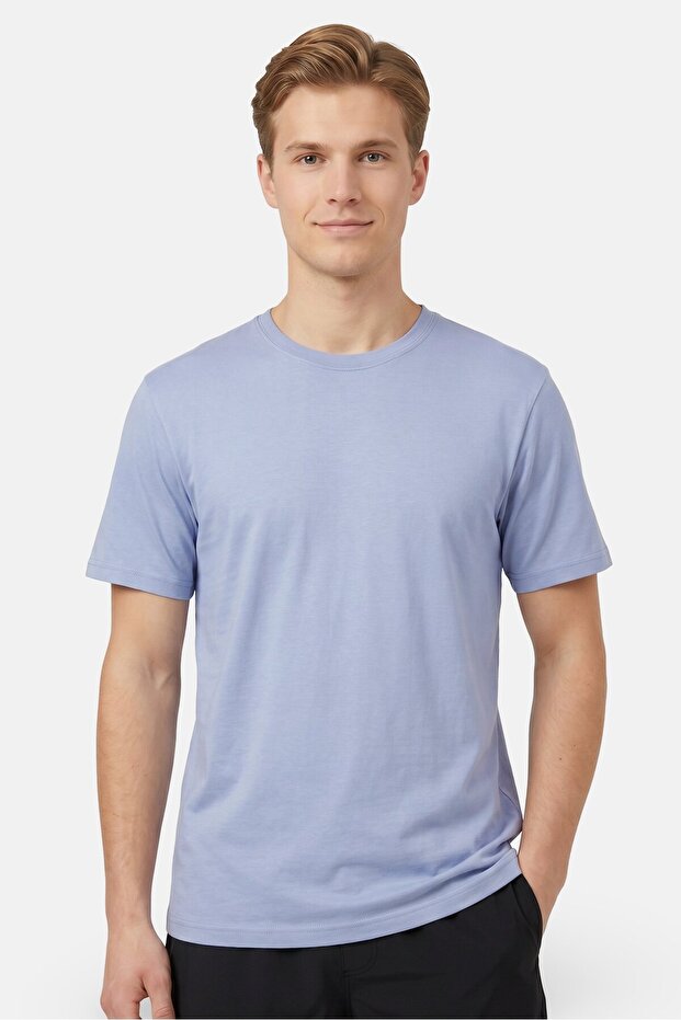 Men Crew Neck Short Sleeve Solid T-Shirt, Dusty Blue