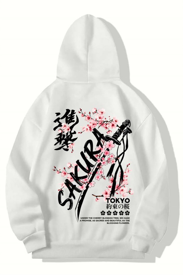 Unisex Oversize Sakura Tokyo Hoodie (White)