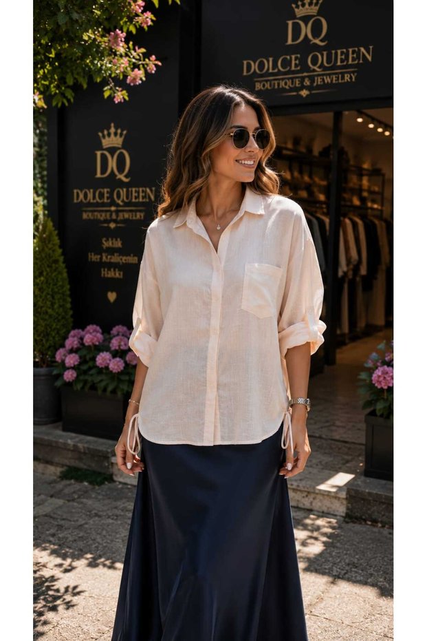 Women's Casual Shirt with Lace Detail and Pockets