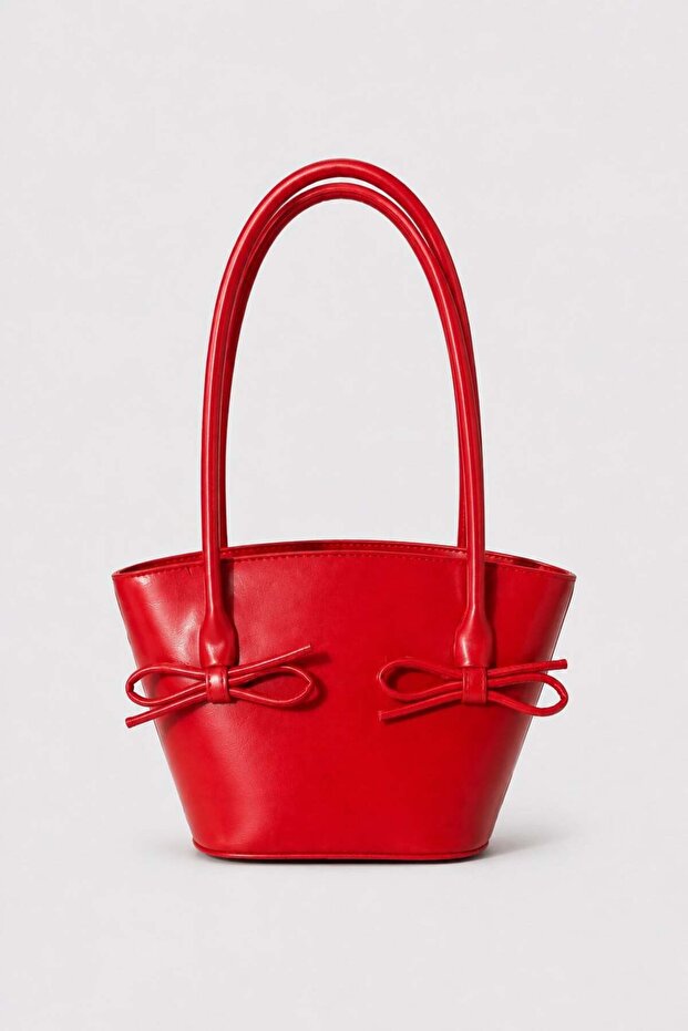 Red Women's Patent Leather Look Bow Detailed Long Strap Shoulder Bag