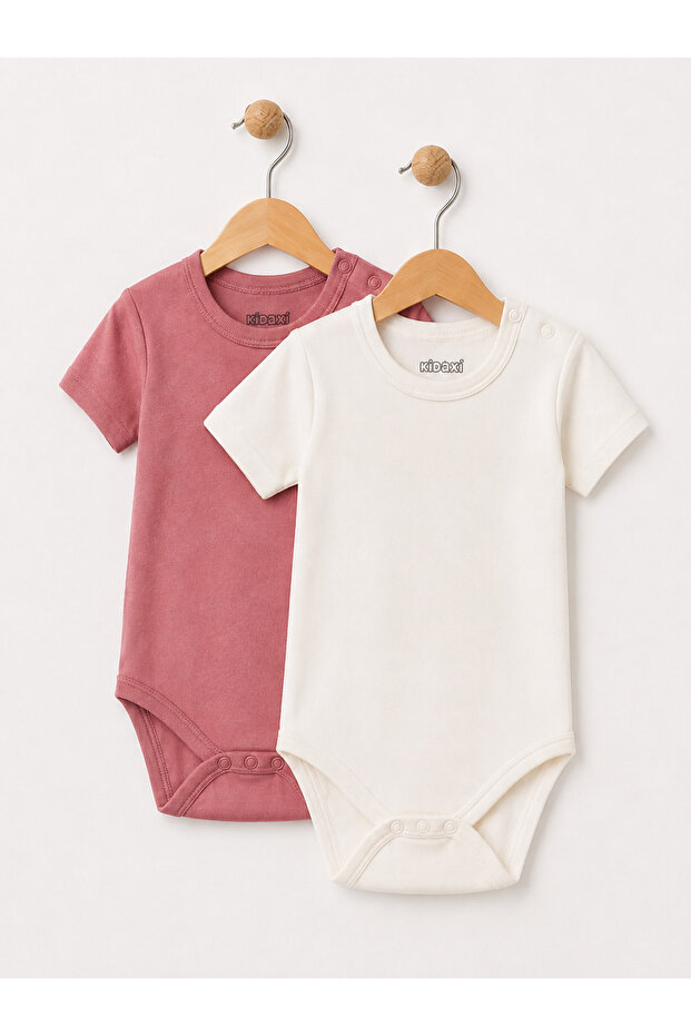2-Pack Short Sleeve Crew Neck Snap Fastener Bodysuits