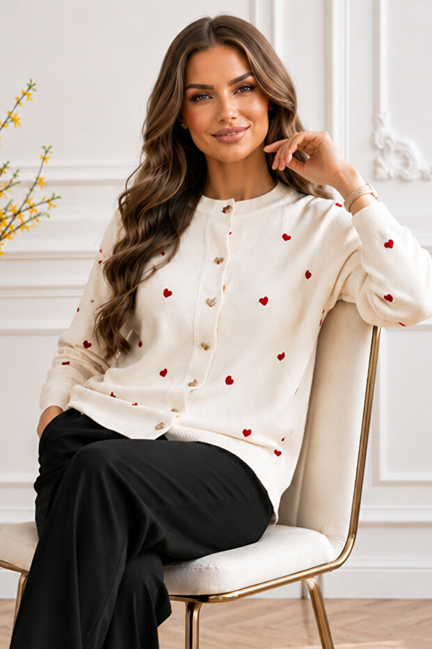 Hearted Knitwear Cardigan N3219 Ecru