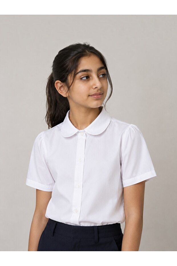 Girls Short Sleeve Collared Shirt- White