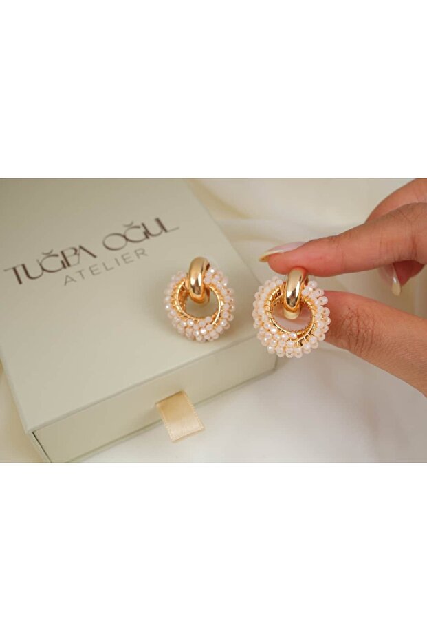 Kp800 Beaded Knitted Detail Earrings (Length 30 mm)