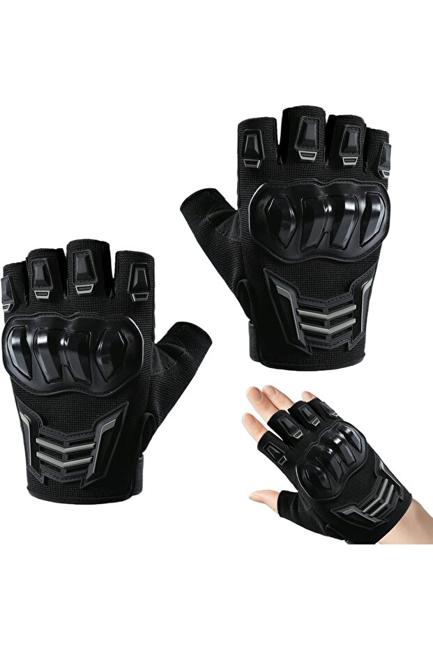 Protected Short Motorcycle Gloves Compliant with the Law Fingerless Gloves Black Cr