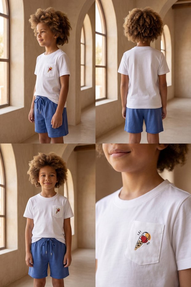 Boy's Floral Ice Cream Patterned Shorts Pajama Set