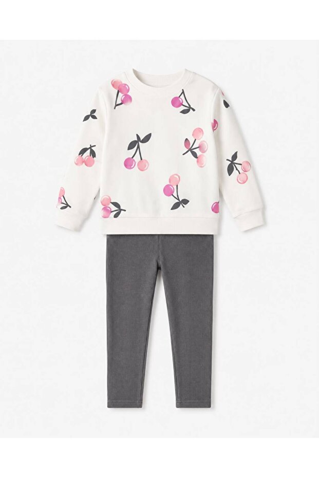 Girl's Cherry Patterned Leggings Top and Bottom Set