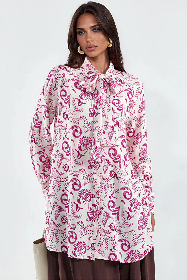 Women's Patterned Long Tunic 1554 - Pink