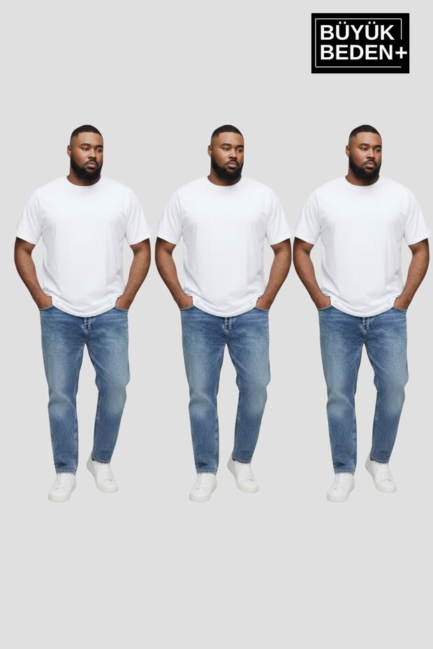 Big Size Men's Regular Fit Basic 3Xl-6Xl Crew Neck 3-Piece T-Shirt Set Spr26Bts510+3