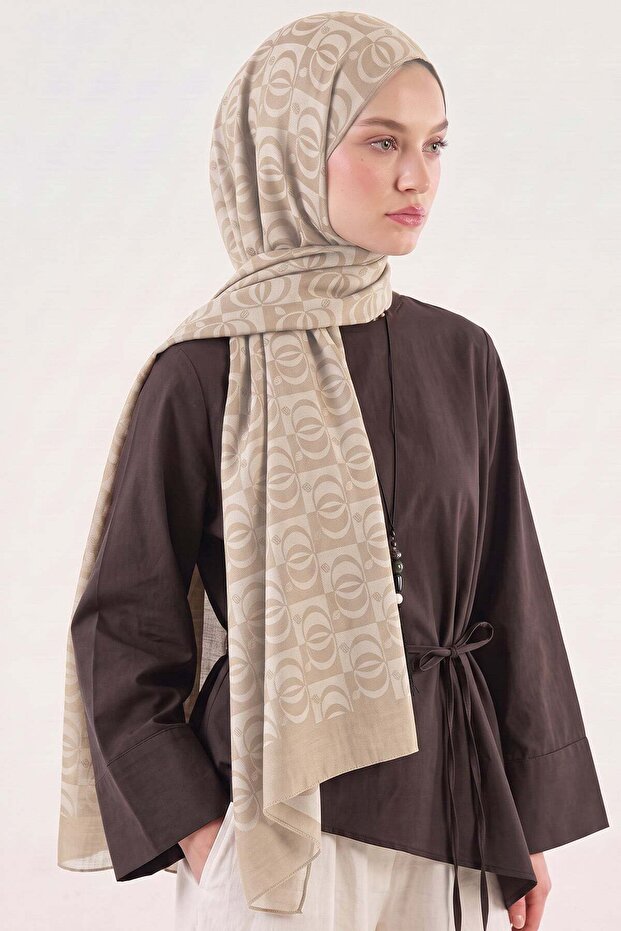 Ring Pattern Jacquard Shawl 100 - Beige