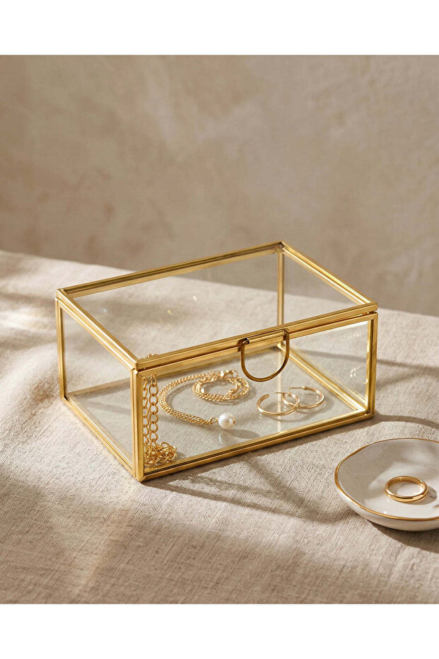 Gold Plain Glass Jewelry Box