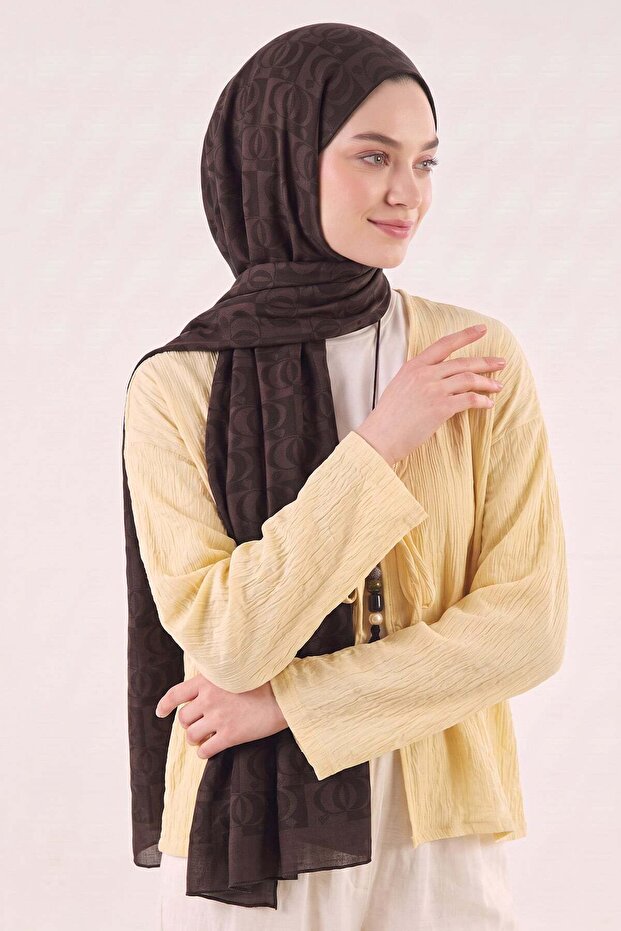 Halka Pattern Jacquard Shawl 100 - Brown