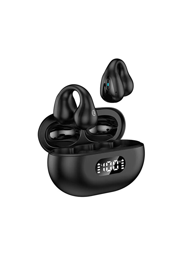 Black New Fashion Design Bone Conduction Earbuds Ambie Sound Earcuffs Ear Earring Wireless Bluetooth