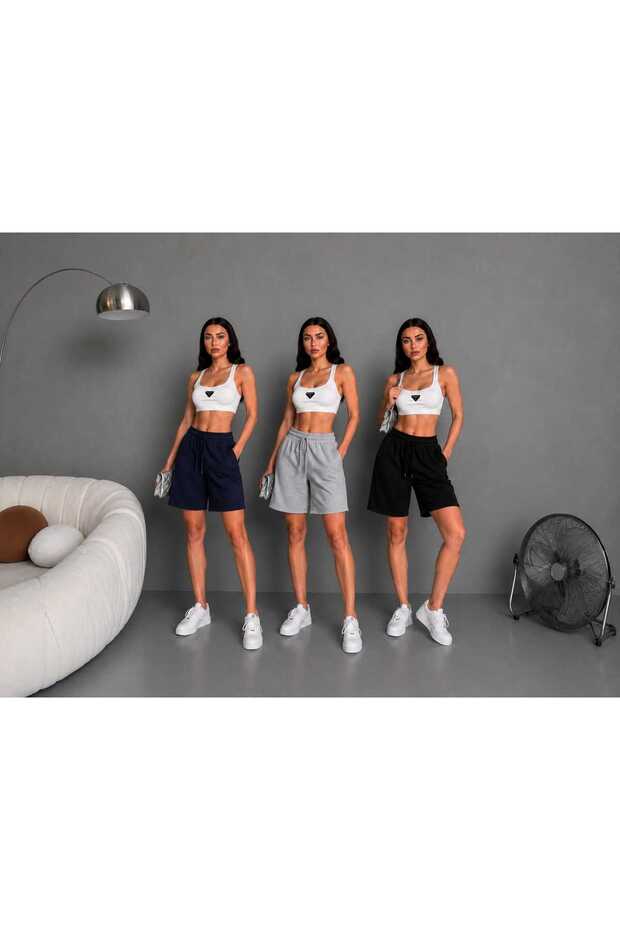 3 Pieces of Trendy Women's Shorts Offering All-Day Comfort, Premium Cotton (Black-Grey-Navy Blue)