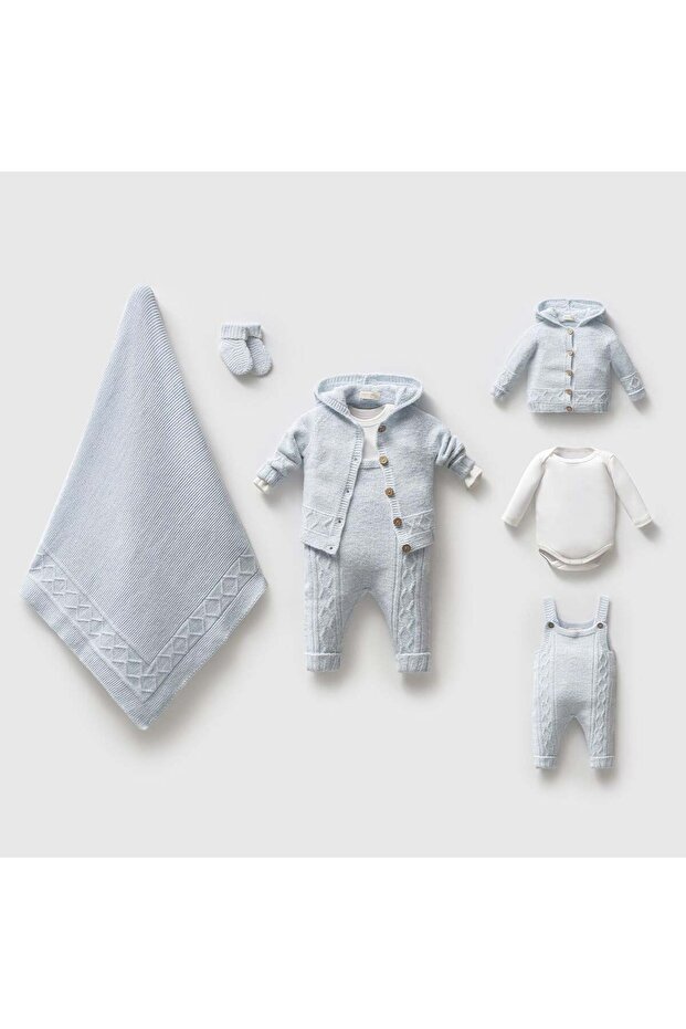 5-Piece Knitwear Set with Salopet Blue