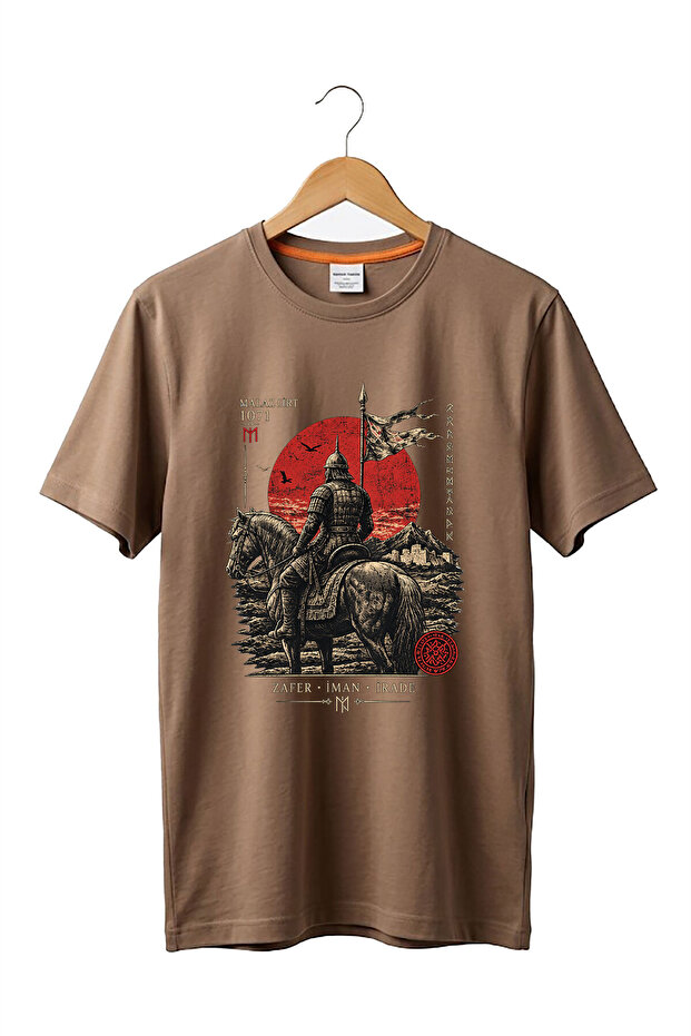 Malazgirt 1071 Seljuk Horse Warrior Victory Faith Will Turkish History Printed 100% Cotton Crew Neck Basic Tshirt