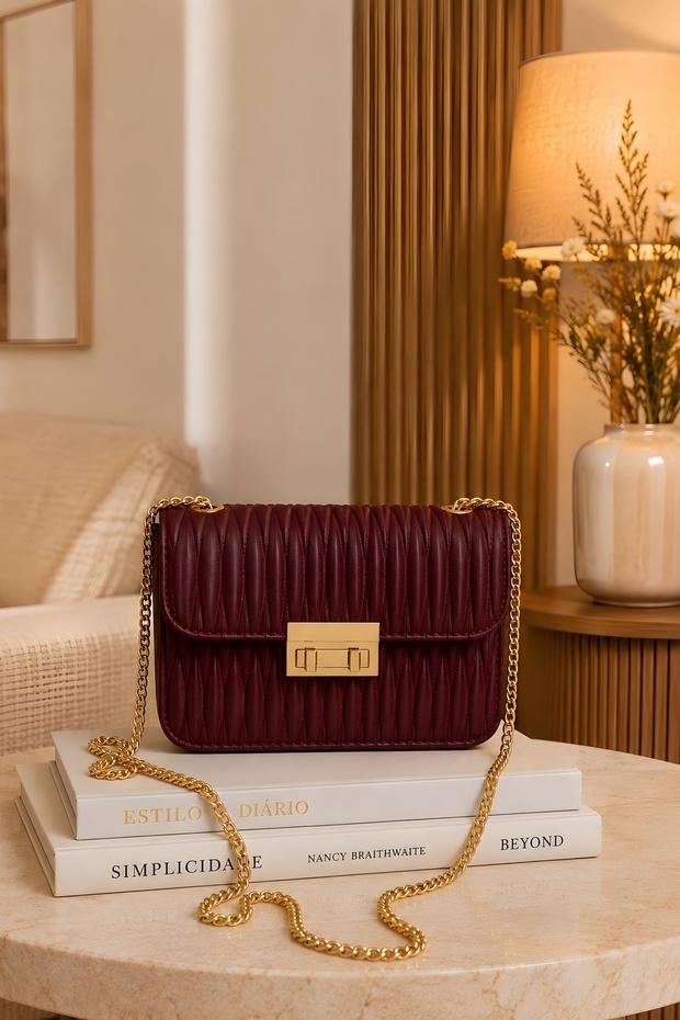 Burgundy Chain Strap Hand & Shoulder Bag