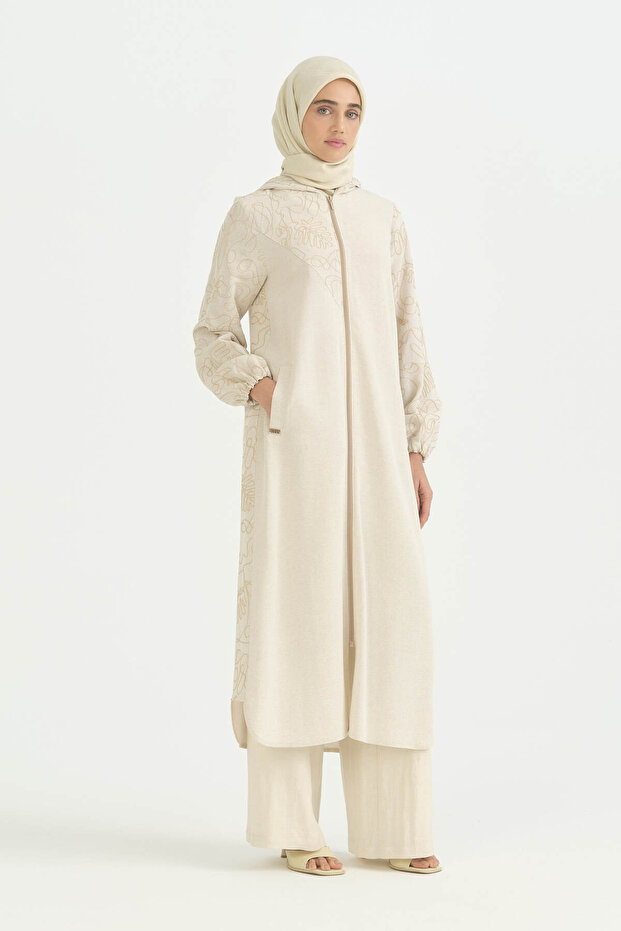 Embroidery Detailed Linen Cap - Beige