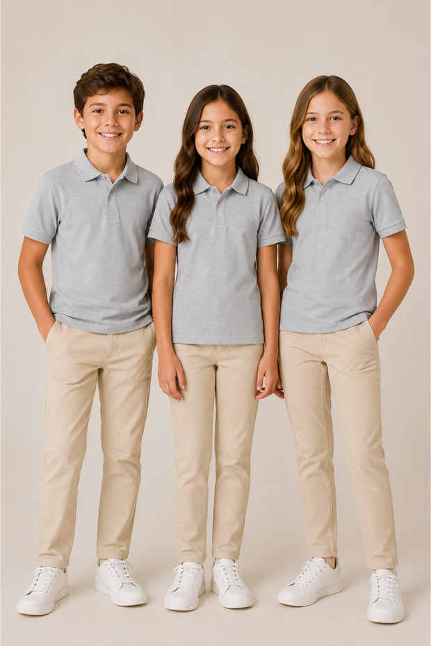 Children's Unisex 3-Piece Polo Collar Short Sleeve School T-Shirt 100% Cotton 2-14 Years