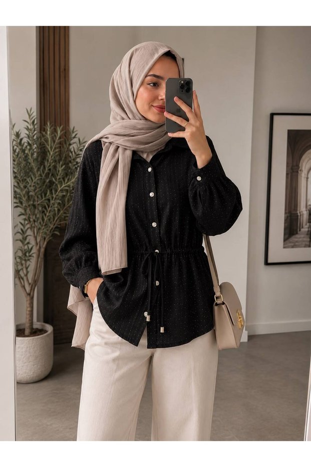 Women's Self-Stitched Drawstring Long Shirt