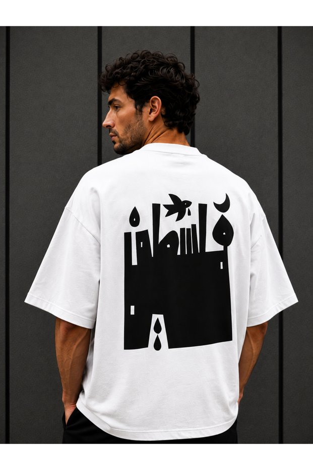 Palestine Arabic Calligraphy Patterned 100% Cotton Oversize T-Shirt – Unisex Streetwear