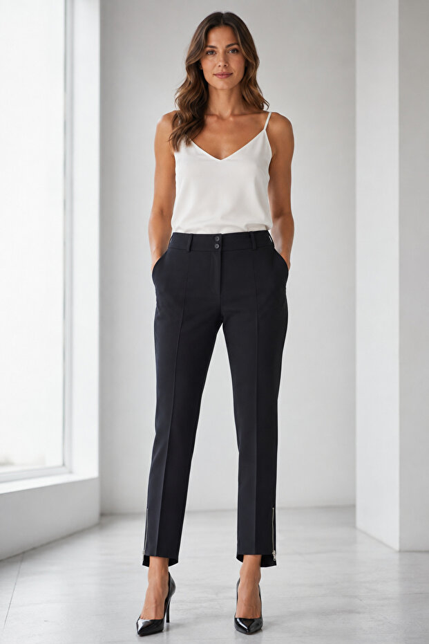 Back Long Pants with Zipper Y26-6622-Black