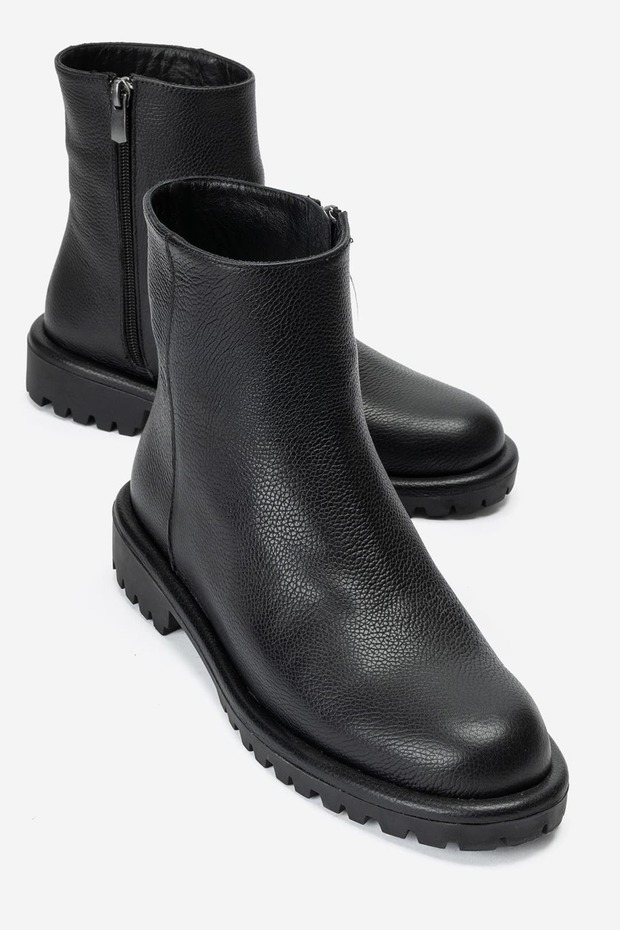 Parfonel Women's Genuine Leather Zippered Boots Black
