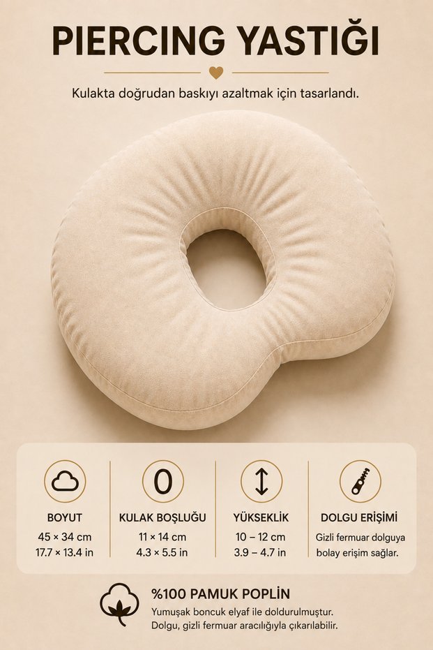 Bean Piercing Pillow with Neck Support for Side Sleepers, 100% Cotton Poplin