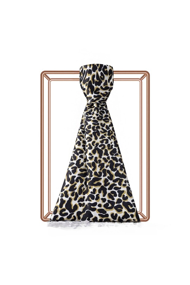 Leopard Patterned Silk Shawl 02452-Black Gold