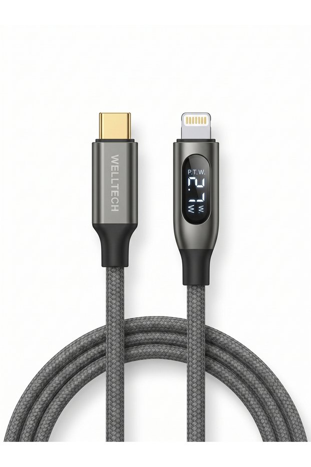 WELLTECH DIGIT22 27W C to Lightning Data Cable 1M, Fast Charging Cable, Zinc Alloy Durable USB Type-C to Lightning Cable for iPhone, iPad and Compatible Lightning Devices,