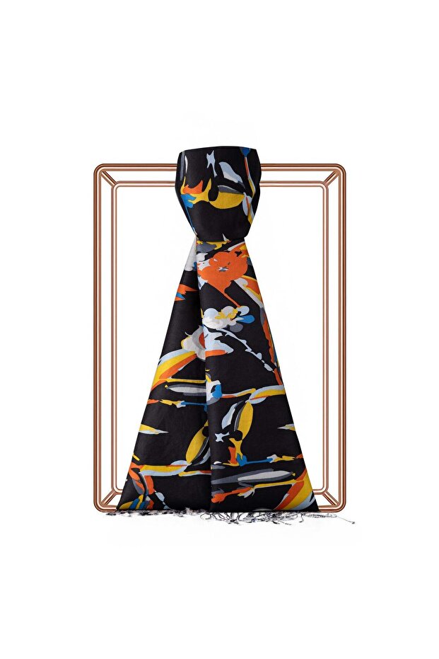 Exotic Rhapsody Patterned Silk Shawl 09451-Black