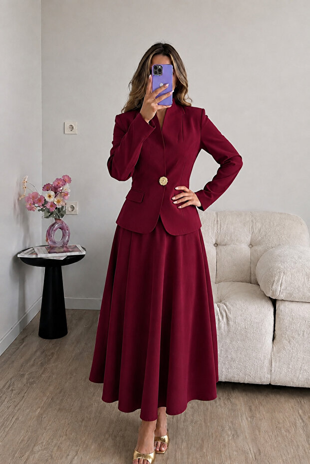 Gold Single Button Notched Lapel Jacket and Trousers Double Blazer Suit